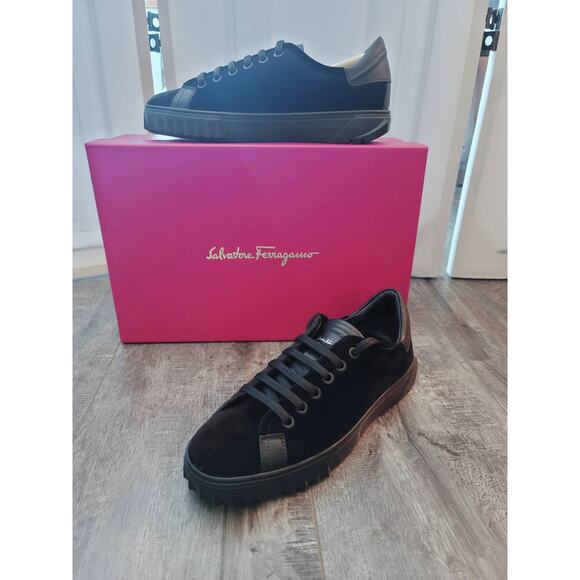NEW Salvatore Ferragamo Black Velvet Sneakers - Size 6.5 - Picture 4 of 12